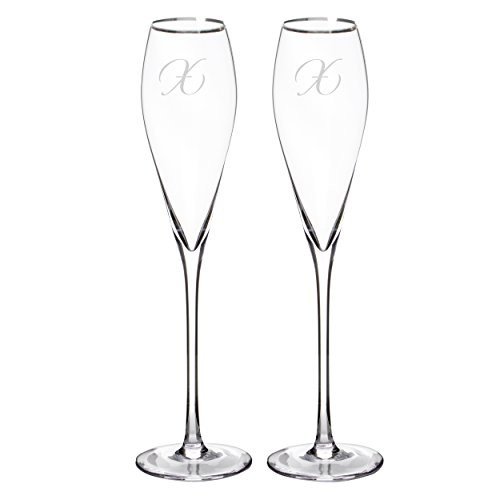 Cathy's Concepts Personalized Silver Rim Champagne Flutes (Set of 2), Letter X Cathy's Concepts Personalized Silver Rim Champagne Flutes (Set of 2), Letter X