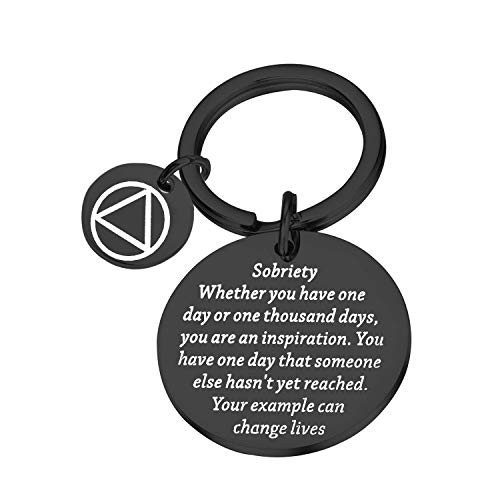 PLITI Sobriety Gift Addiction Recovery Gift Sober Recovery AA Alcoholics Anonymous Birthday Gifts AA NA Gift Sobriety Keychain Sobriety Change Lives Black