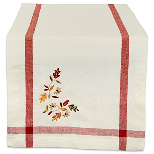 DII 100% Cotton Table Runner Fall Leaves with Corner Border, 14x108