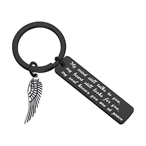 PLITI Sympathy Keychain In Memory Of Loved One Angel Wing Keychain My Mind Still Talks To You My Heart Still Looks For You My Soul Knows You Are At Peace Memorial Gifts My mind still talks black
