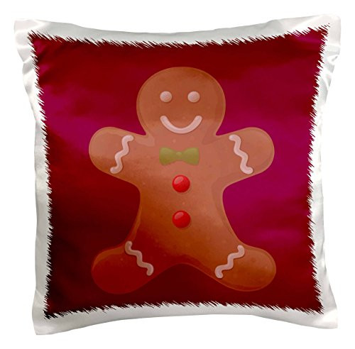 3dRose pc_42706_1 Deep Red Gingerbread Man Cookie- Art-Pillow Case, 16 by 16"