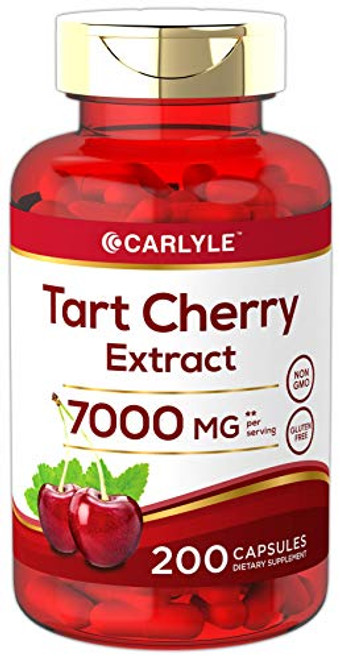 Tart Cherry Capsules 7000 mg 200 Pills Max Potency Non-GMO Gluten Free Tart Cherry Juice Extract by Carlyle Tart Cherry Capsules 7000 mg 200 Pills Max Potency Non-GMO Gluten Free Tart Cherry Juice Extract by Carlyle