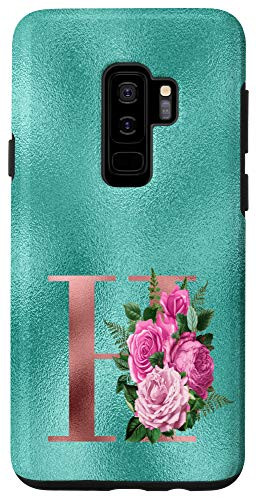 Galaxy S9 Teal floral Initial letter H monogram lilac flowers Case