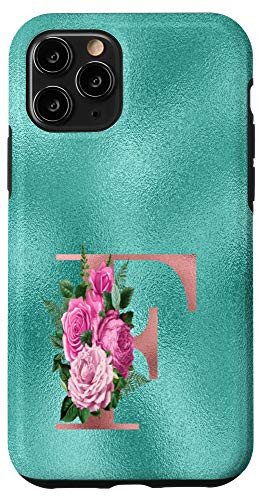 iPhone 11 Pro Teal floral Initial letter F monogram lilac flowers Case