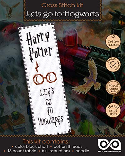 Harry Potter Cross Stitch Bookmark Kit for Kids Lets Go to Hogwarts