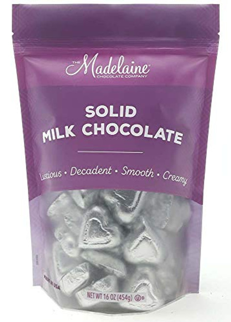 Madelaine Solid Premium Milk Chocolate Mini Hearts Wrapped In Italian Foil Silver 1 LB Madelaine Solid Premium Milk Chocolate Mini Hearts Wrapped In Italian Foil Silver 1 LB