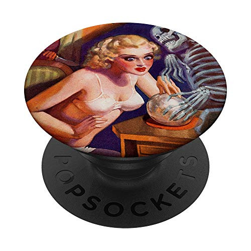 Skeleton Skull Halloween Blonde in Bra Pin Up Lingerie Girl PopSockets PopGrip Swappable Grip for Phones Tablets Skeleton Skull Halloween Blonde in Bra Pin Up Lingerie Girl PopSockets PopGrip Swappable Grip for Phones Tablets