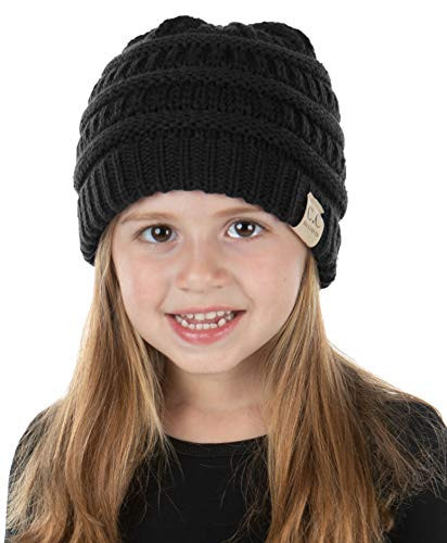 Kids NO Pom Beanie Hat - Black LXL
