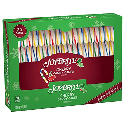 JoyBrite 1 Box Candy Canes - Cherry Flavored - 20 Individually Wrapped Pieces Holiday Candy - 9_5oz