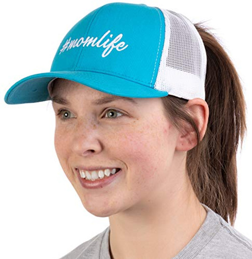 Momlife  Ponytail Trucker Hat Funny Cute Mom Life Mommy Mother Pony Tail Cap - Turquoise