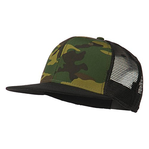 Camouflage Cotton Flat Bill Trucker Cap - Black Camo OSFM