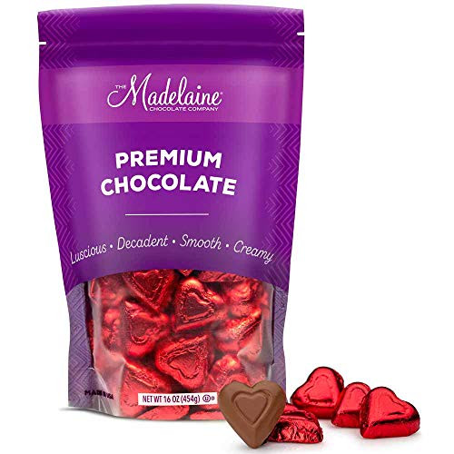 Madelaine Premium Chocolate Hearts Valentines Candy - Solid Milk Chocolate Heart Shaped Candy Wrapped In Italian Foil Red 1 LB Madelaine Premium Chocolate Hearts Valentines Candy - Solid Milk Chocolate Heart Shaped Candy Wrapped In Italian Foil Red 1 LB