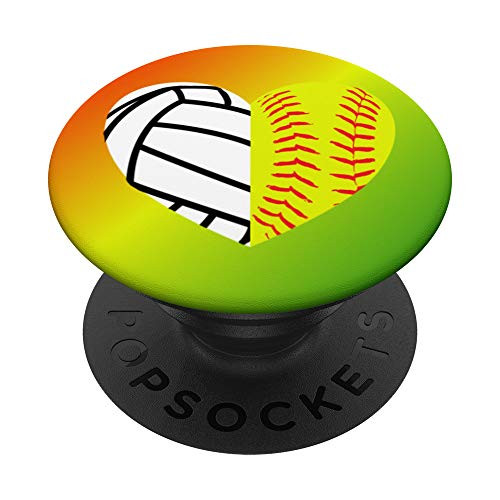 Softball Volleyball Heart Girls Teens PopSockets PopGrip Swappable Grip for Phones   Tablets