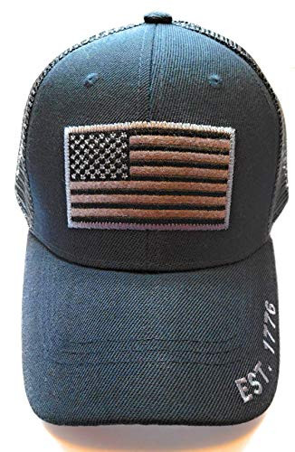 Altis Apparel American USA Flag EST 1776 Hat - Cool Mesh Lightweight Trucker Cap Black