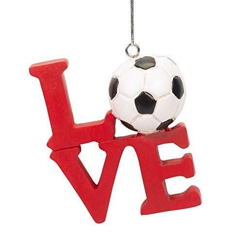 Midwest-CBK Soccer Ball Love Sports Festive Red 3 x 3 Resin Stone Christmas Hanging Ornament