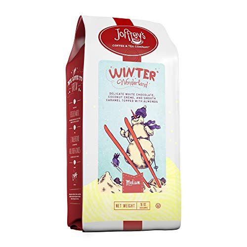 Joffreys Coffee - Winter Wonderland Flavored Coffee Artisan Medium Roast Arabica Coffee Beans White Chocolate Coconut Caramel   Almond Flavor Brew or French Press No Sugar Whole Bean 16 oz