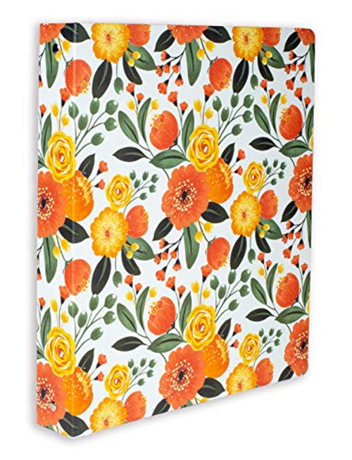 Cute Decorative Hardcover 3 Ring Binder for Letter Size Paper 1 Inch Round Rings Colorful Binder Organizer for SchoolOffice Orange Floral