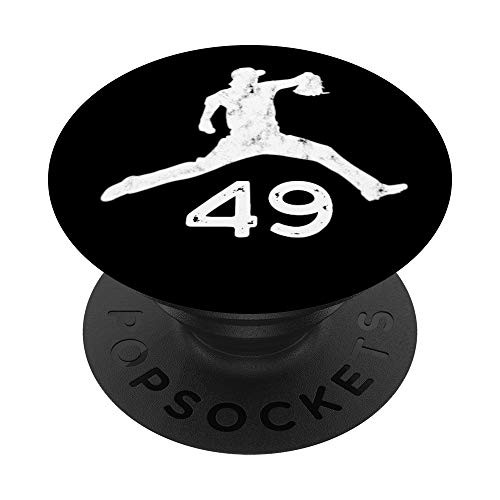 49 Number 49 - Baseball Gift for Teens Boys Men Guys Black PopSockets PopGrip Swappable Grip for Phones   Tablets