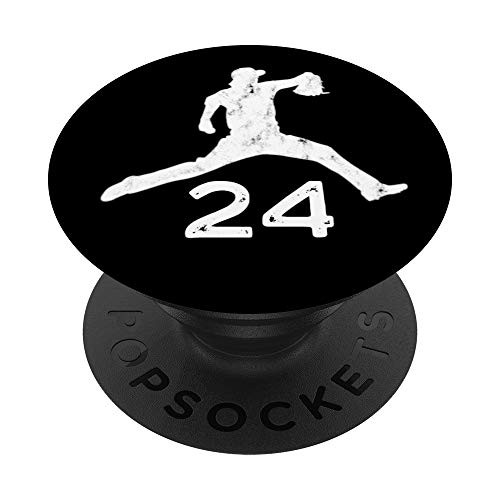 24 Number 24 - Baseball Gift for Teens Boys Men Guys Black PopSockets PopGrip Swappable Grip for Phones   Tablets