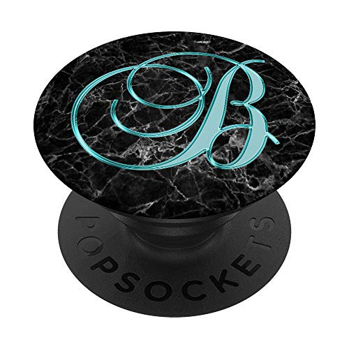 B Teal Turquoise Black Abstract Initial Monogram Letter Name PopSockets PopGrip Swappable Grip for Phones   Tablets