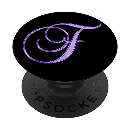 F Purple Black Initial Monogram Capital Letter Name Art PopSockets Grip and Stand for Phones and Tablets