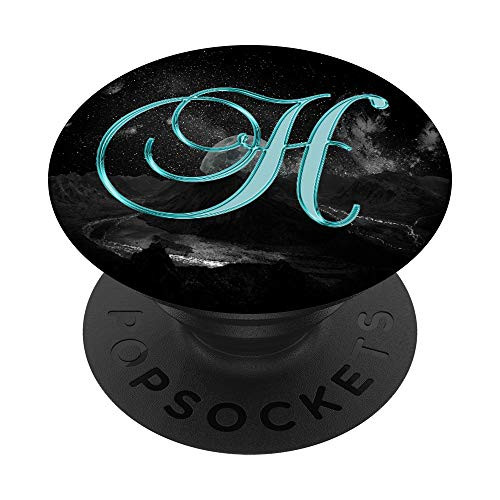H Teal Moon Universe Space Galaxy Monogram Initial Letter PopSockets Grip and Stand for Phones and Tablets
