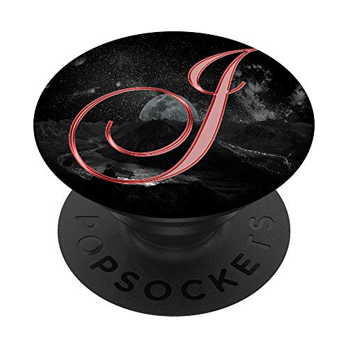 J Red Moon Universe Space Galaxy Monogram Initial Letter PopSockets Grip and Stand for Phones and Tablets