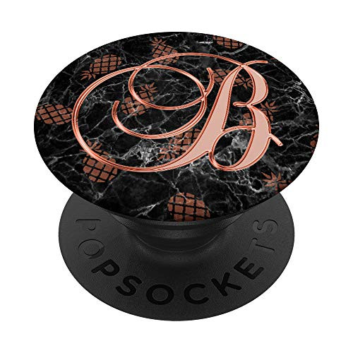 B Pink Black Pineapples Abstract Monogram Initial Letter PopSockets Grip and Stand for Phones and Tablets