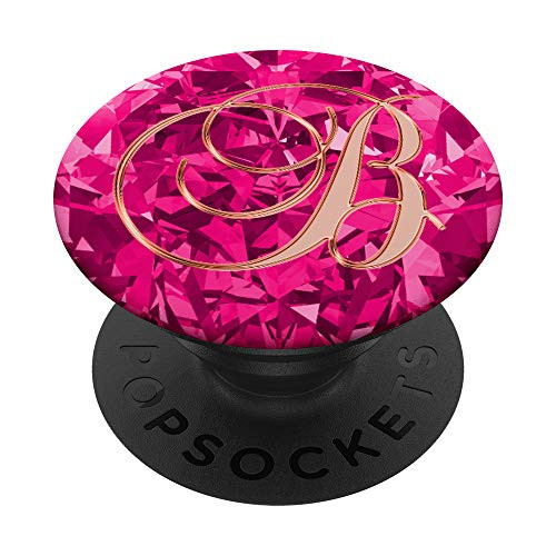 B Pink Geometric Abstract Initial Monogram Letter Name PopSockets Grip and Stand for Phones and Tablets
