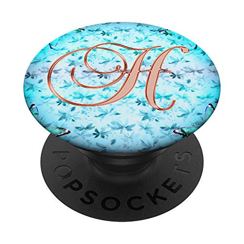H Pink Floral Flowers Butterfly Monogram Initial Letter Name PopSockets Grip and Stand for Phones and Tablets