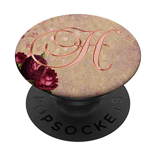H Pink Floral Flowers Leaves Monogram Initial Letter Name PopSockets Grip and Stand for Phones and Tablets