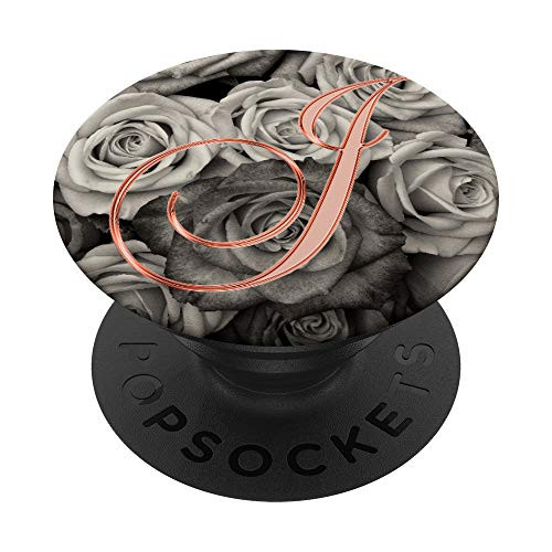 J Pink White Floral Flowers Monogram Initial Letter Name PopSockets Grip and Stand for Phones and Tablets