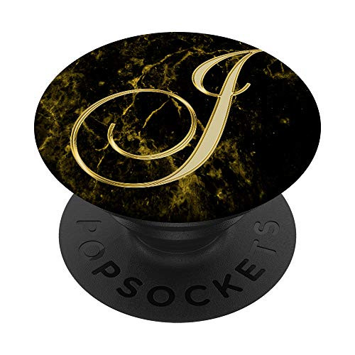 J Yellow Black Abstract Initial Monogram Capital Letter Name PopSockets Grip and Stand for Phones and Tablets
