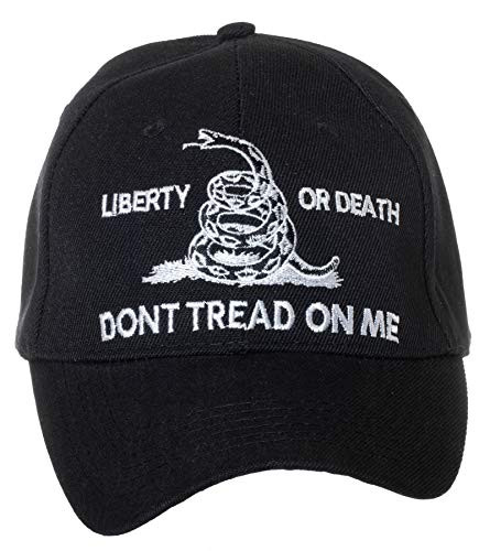 Liberty or Death Dont Tread On Me Gadsden Flag Embroidered Black Adjustable Baseball Cap