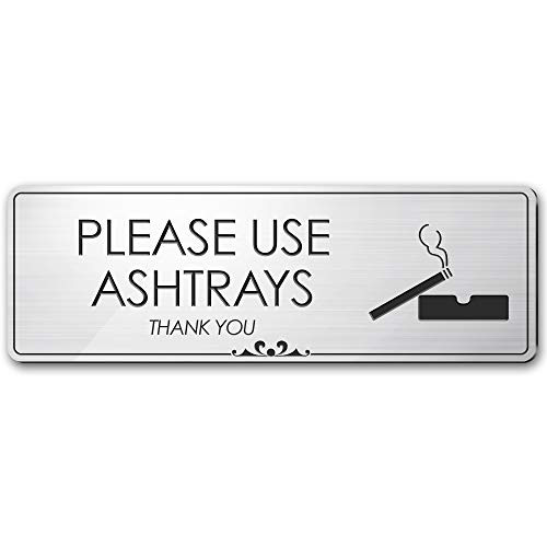 Please Use Ashtrays - Laser Engraved Sign - 3x9 - _050 Brushed Silver Plastic