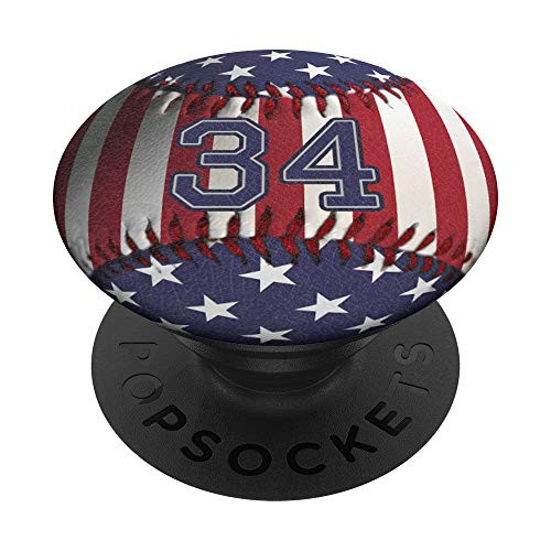Baseball Player Number 34 34 No 34 USA Flag Ball Gift PopSockets PopGrip Swappable Grip for Phones   Tablets