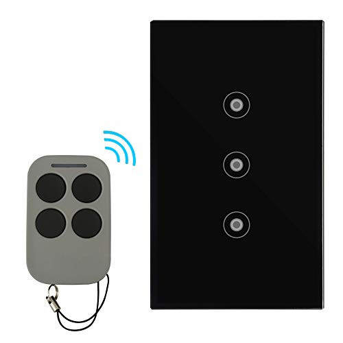 Light Touch Switch with Tempered Glass Panel, RF Wireless Remote Control, 100' RF Range, No Interference, US Standard Modern Wall Switch, No Hub Required (Replace 3 Switches in 1 Gang Wall Box)