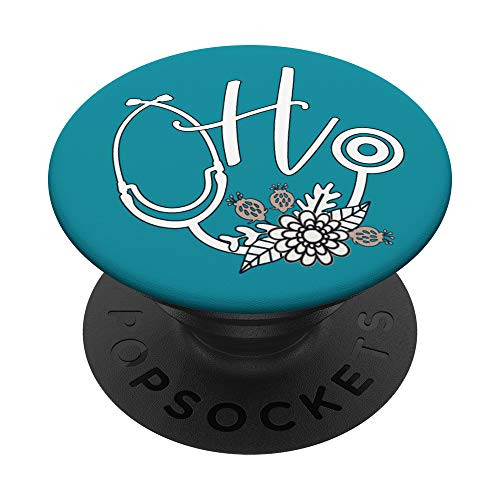 Monogram Initial H - Pretty Nurse Floral Teal Stethoscope PopSockets PopGrip Swappable Grip for Phones   Tablets