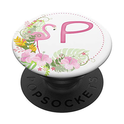 Floral Flamingo Letter P Initial Monogram PopSockets Grip and Stand for Phones and Tablets
