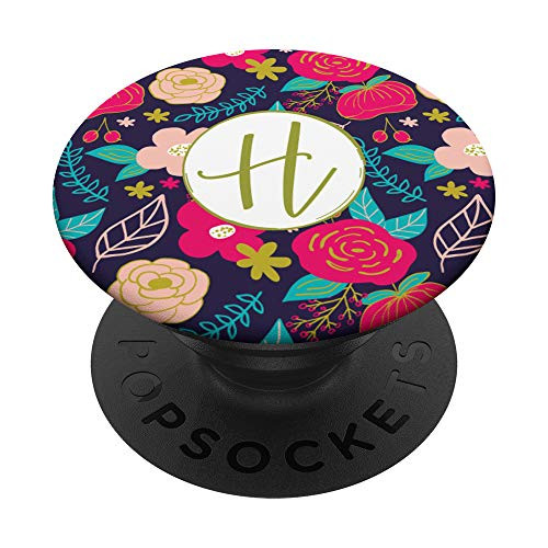 Modern Floral Garden Pattern Monogram Initial Letter H PopSockets Grip and Stand for Phones and Tablets