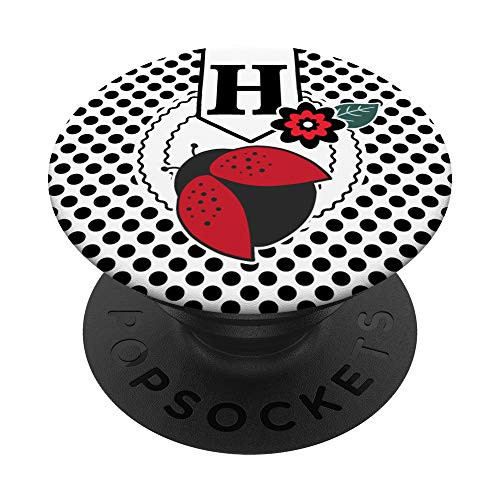 Ladybug and Polka Dots Monogram Initial Letter H PopSockets Grip and Stand for Phones and Tablets