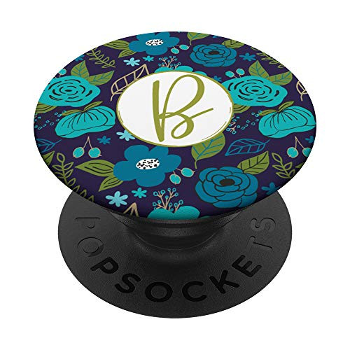 Blue Modern Floral Garden Pattern Monogram Initial Letter B PopSockets Grip and Stand for Phones and Tablets