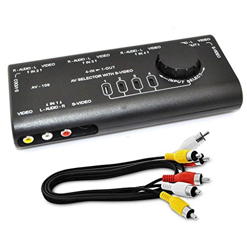 Ablewe RCA Splitter with 4-Way Audio,AV Audio Video Signal Switcher,Video RCA Switch Box and RCA Cable for Connecting 4 RCA Output Devices to Your TV