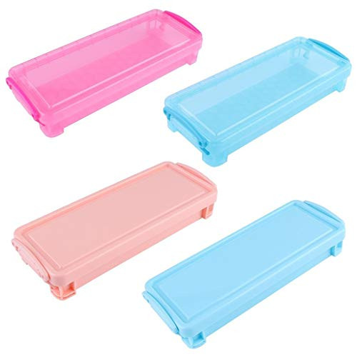 Haiabei 4 Pack Plastic Pencil Boxes Clear Utility School Storage Boxes Pencil Organizers Stackable Pen Pencil Cases with Snap-Tight Lid Portable Multipurpose Stationery Case Large Capacity Pencil Box