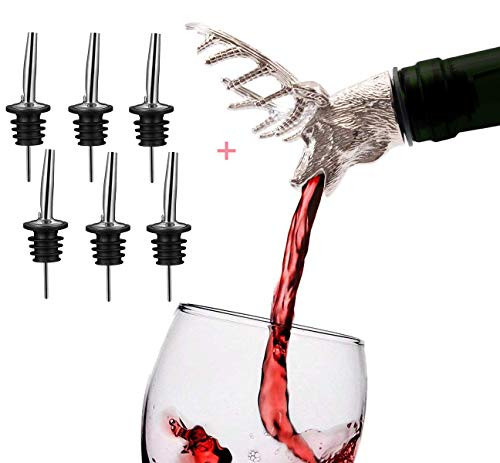 7 Pack Stainless Steel Classic Bottle Pourers Plus Wine Pourer Dragon Tapered Spout - Liquor Oil Alcohol Pourers