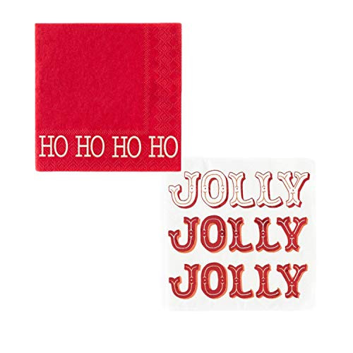 Christmas Cocktail Beverage Napkins Bundle of 2 Packs Ho Ho Ho   Holiday Jolly 50 Napkins