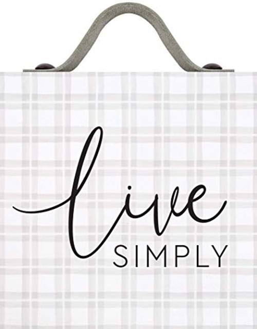 P_ Graham Dunn Live Simply Grey Plaid 5_5 x 5_5 Pine Wood Decorative Tabletop Word Block Sign