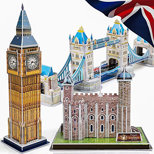 TOY Life 3D Puzzles for Adults and Kids UK - Educational Puzzles - Architectural Puzzles for Adults - Model Building Kits - 3D Model Set Big Ben London Bridge Tower of London for Kids Ages 6-8-12-14