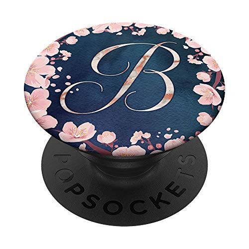 Letter B Cherry Blossoms Monogram Initial PopSockets Grip and Stand for Phones and Tablets