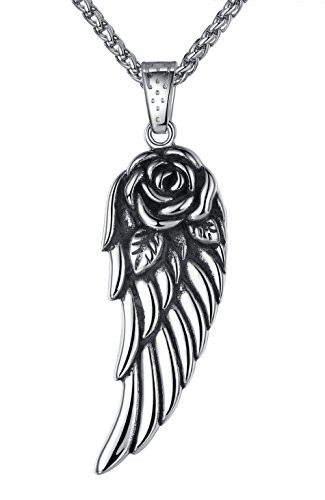 Stainless Steel Rose Angel Wing Large Pendant Necklace 24 Link Chain aap023